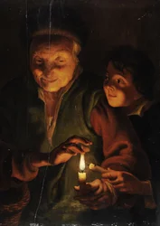 Old Woman with Boy by Candlelight